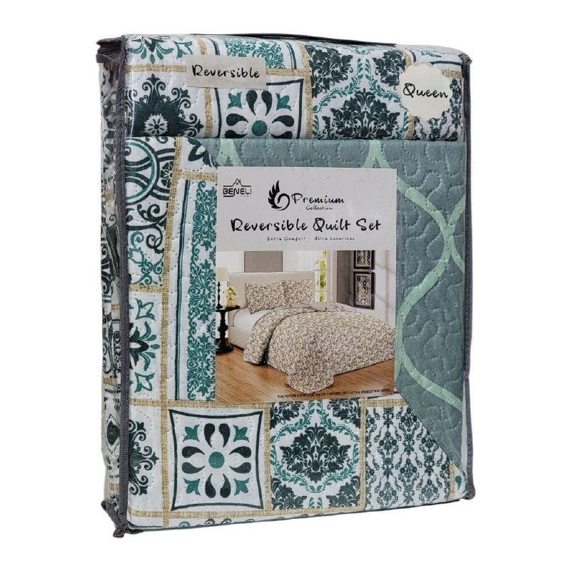 JUEGO DE SABANAS CAMERA TIPO EDREDON REVERSIBLE, DE 3 PIEZAS QUEEN BENELI HOME, 20 ESTILOS