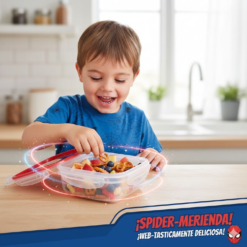 RECIPIENTE PANA PARA ALIMENTOS PARA NIÑOS CON DISEÑO DE SPIDERMAN 7X16X16CM