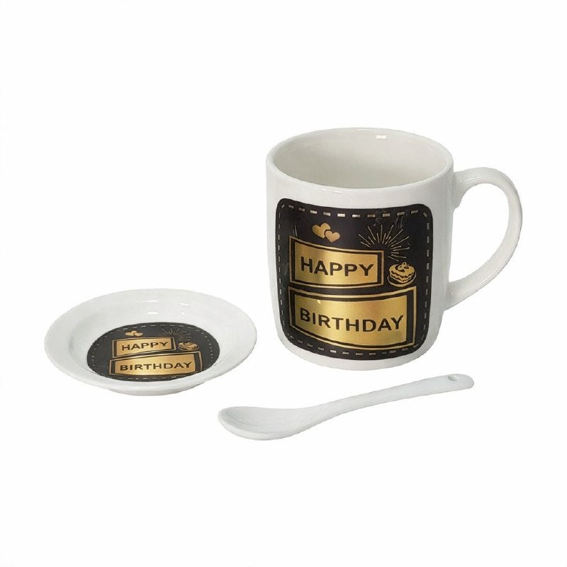JUEGO DE TAZAS DE CERAMICA PARA REGALO CON PLATO Y CUCHARA ELEGANTES Y RESISTENTES
