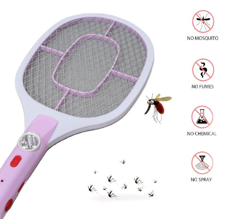 RAQUETA MATA MOSQUITOS ELECTRICA, ALTA ENERGIA, ENCHUFE PLANO GECKO