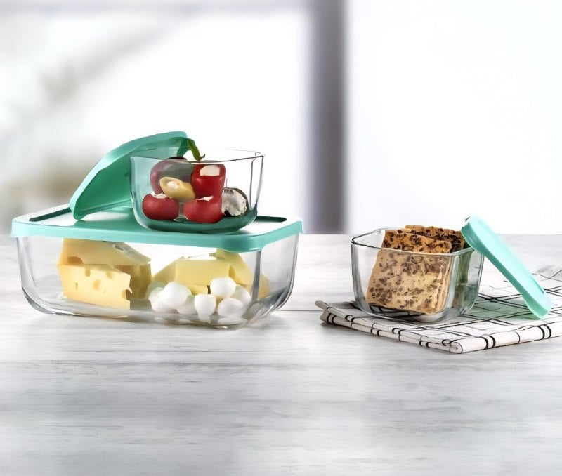 RECIPIENTES HERMETICOS DE VIDRIO EN SET DE 3 PIEZAS PARA COMIDA SNOWBOX