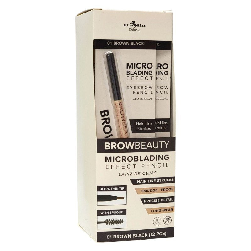 LAPIZ DE CEJAS, TRAZOS SIMILARES AL CABELLO, PUNTA ULTRA FINA, DETALLE PRECISO, LARGA DURACION TONO 01 BROWN BLACK ITALIA DELUXE BROWBEAUTY MICROBLADING 0.1G