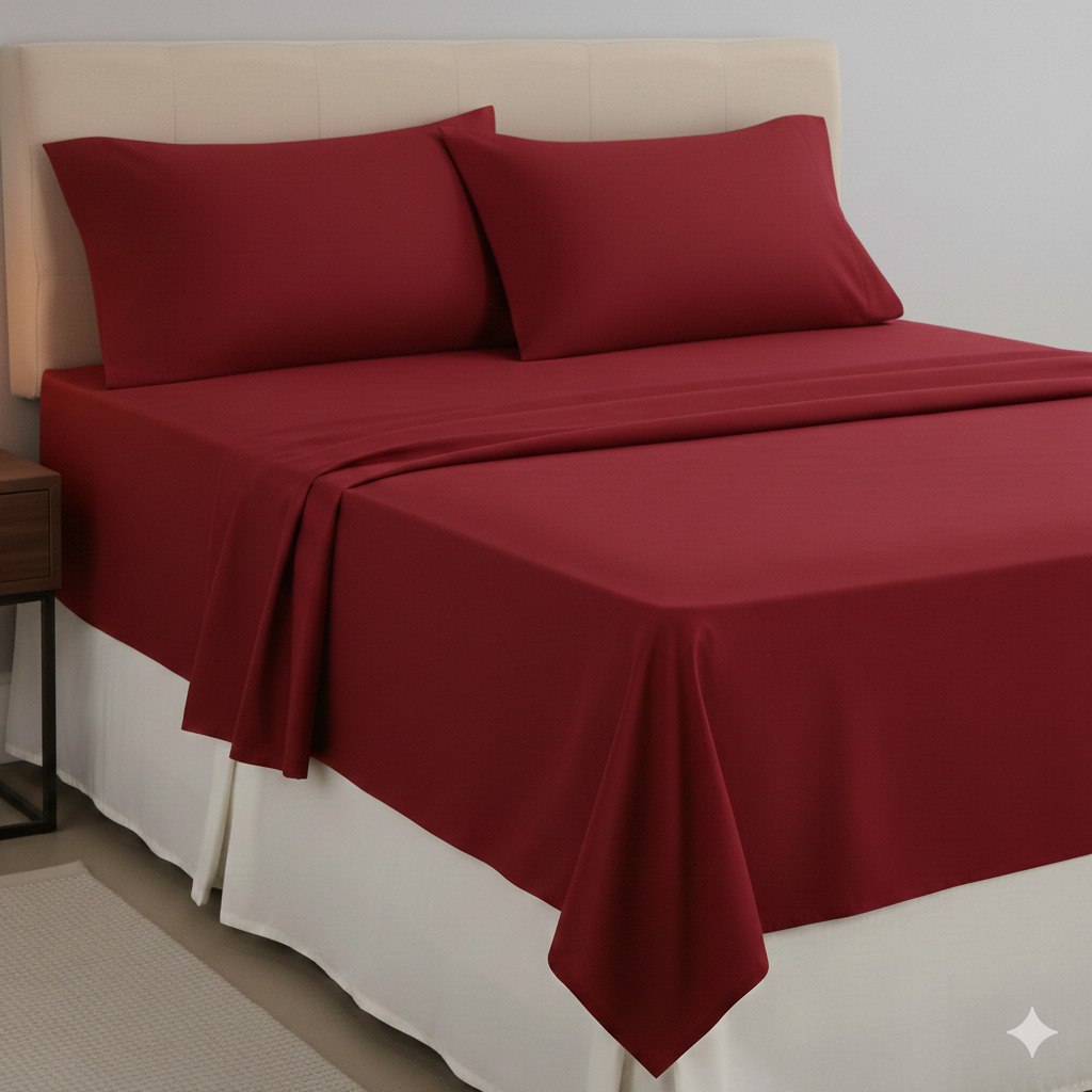 JUEGO DE SABANAS COLOR ROJO PARA CAMA QUEEN 4PCS HPC POLO