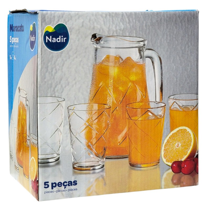 SET DE JARRA Y VASOS DE VIDRIO 5PCS NADIR