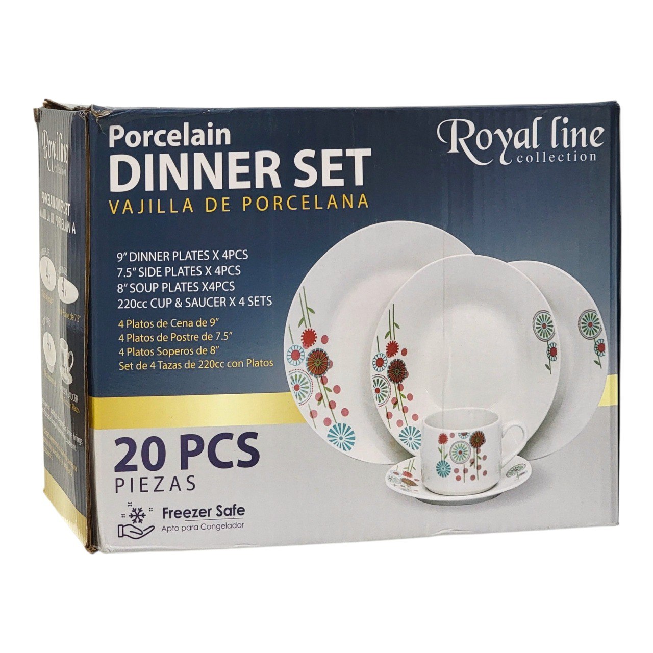 JUEGO DE PLATOS VAJILLA DE PORCELANA CON DISEÑO FLORAL 20PCS ROYAL LINE