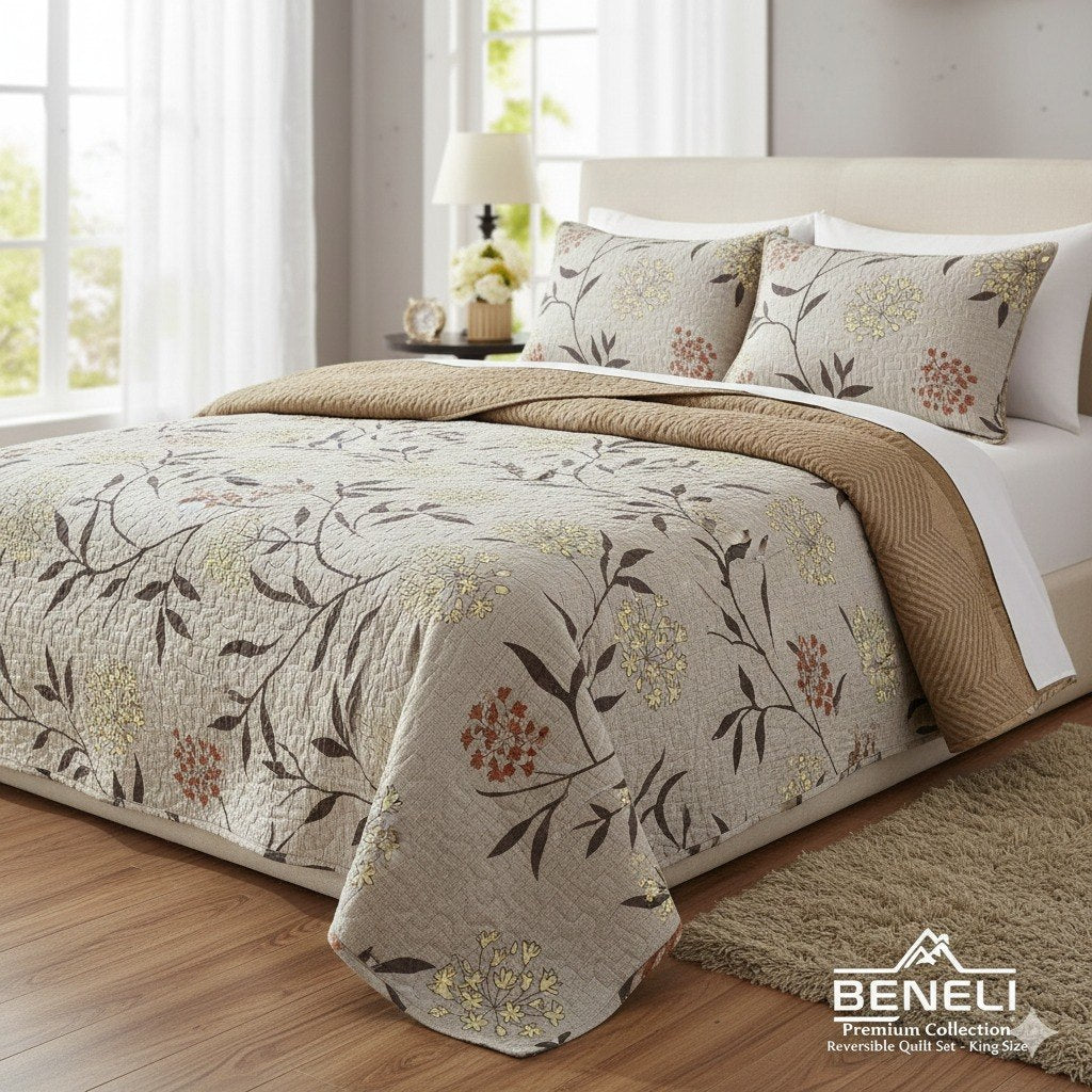 JUEGO DE SABANAS CAMERA TIPO EDREDON REVERSIBLE DE 3 PIEZAS KING BENELI HOME 17 ESTILOS