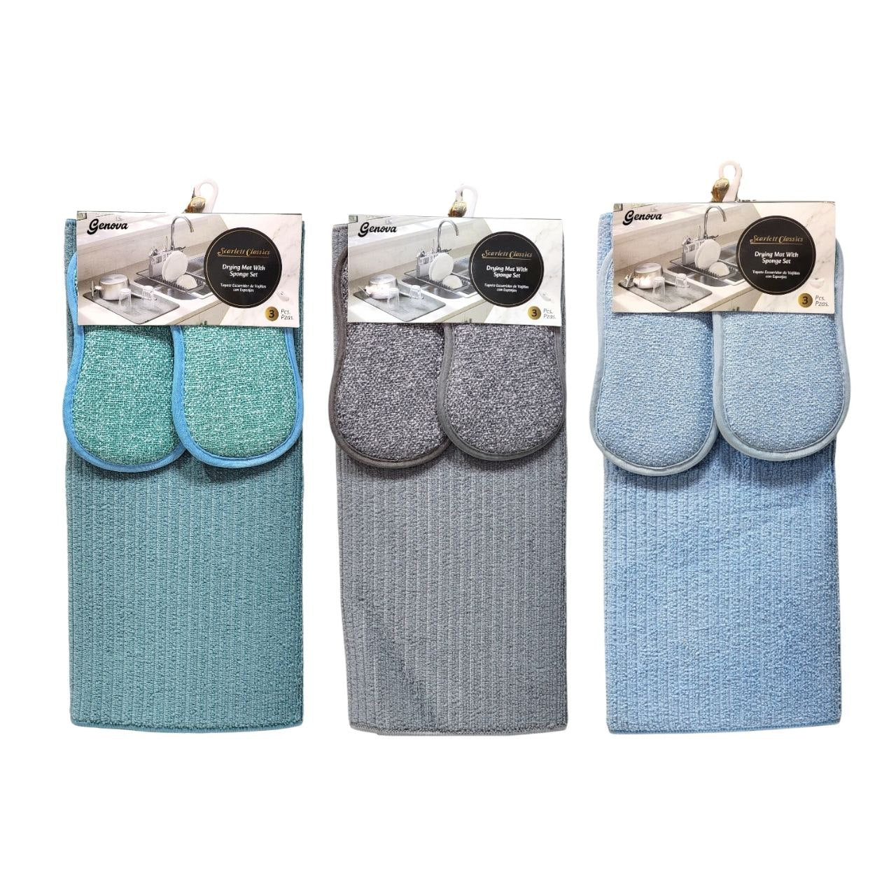 SET DE TAPETE ESCURRIDOR DE VAJILLAS CON ESPONJAS SCARLETT CLASSICS  38X51CM