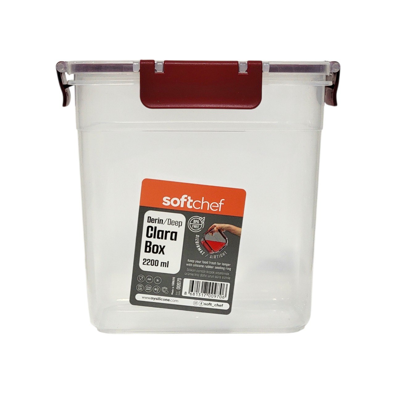 RECIPIENTE ALMACENADOR PARA ALIMENTOS 100% HERMETICO SOFTCHEF 2200ML 13X18X18