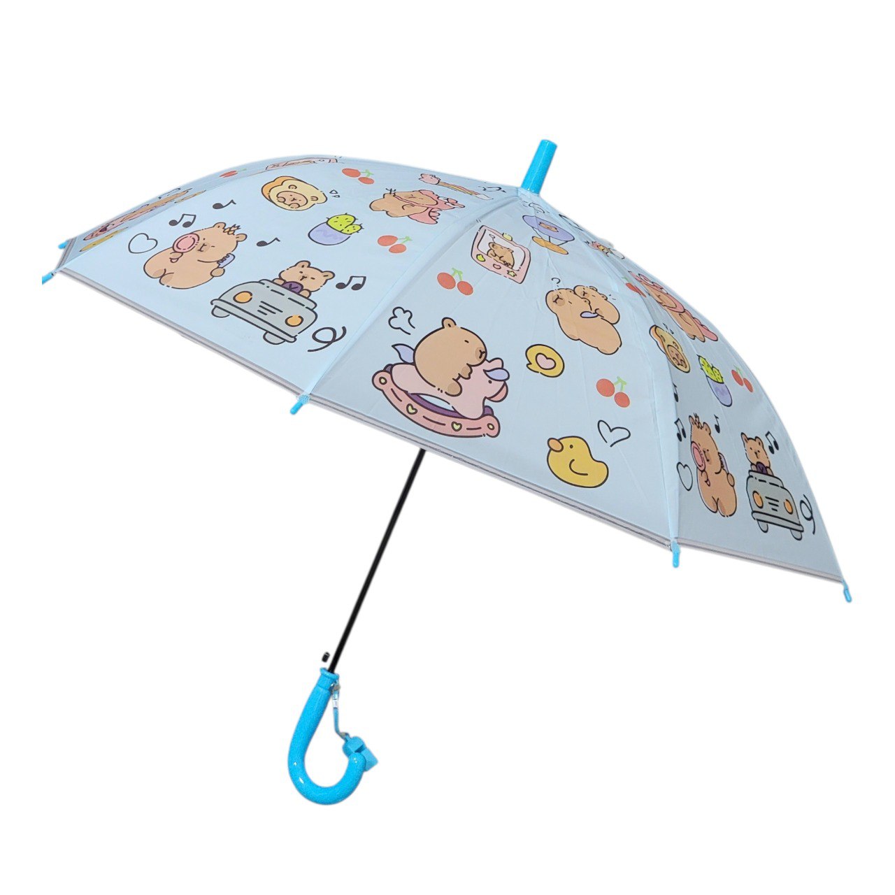 SOMBRILLA PARA NIÑOS CON DISEÑO DE CAPIBARA INCLUYE SILBATO 3 COLORES DISPONIBLES 66CM