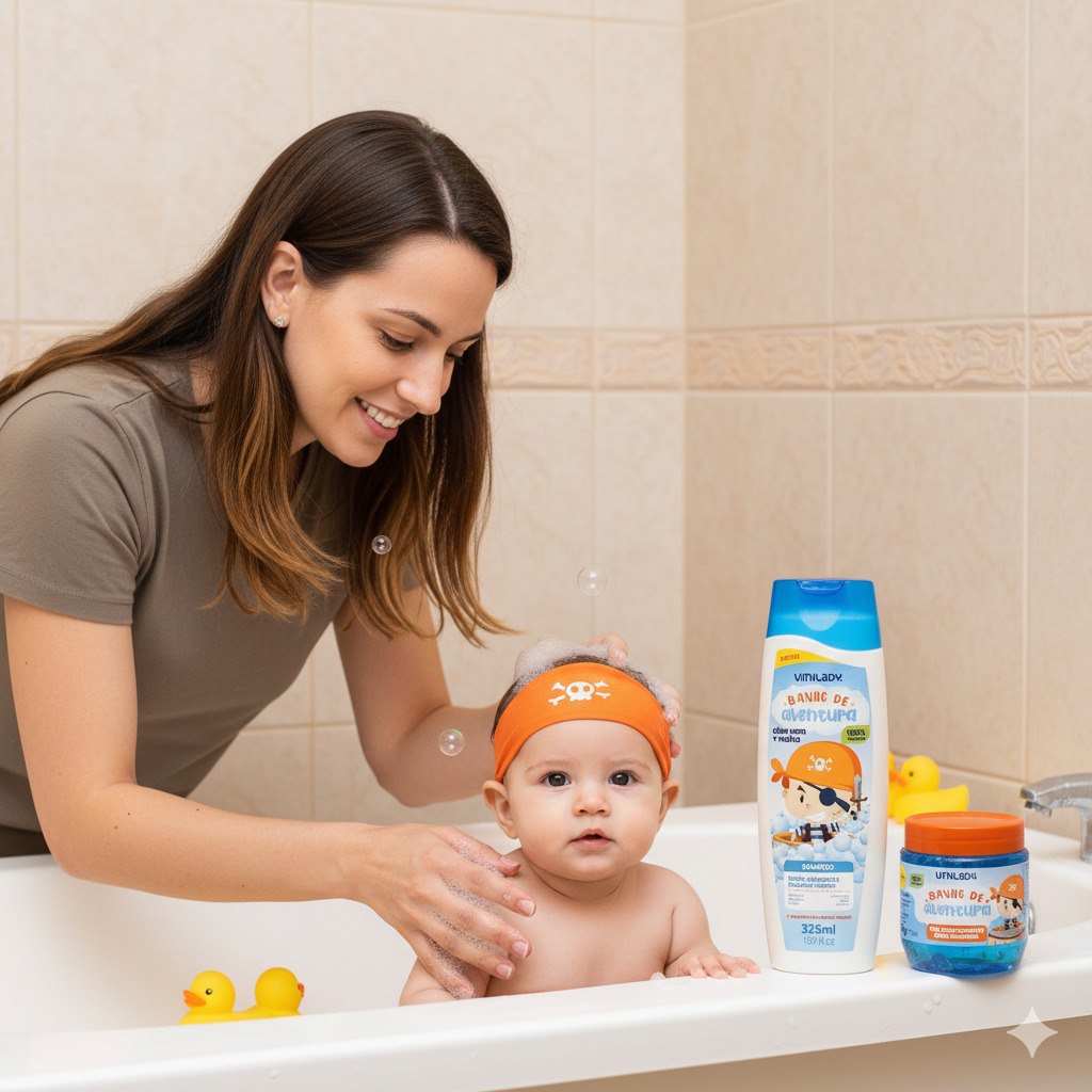 SET DE SHAMPOO Y GEL ACONDICIONADOR PARA BEBÉ BAÑO DE AVENTURA VINILADY 320ML + 220G
