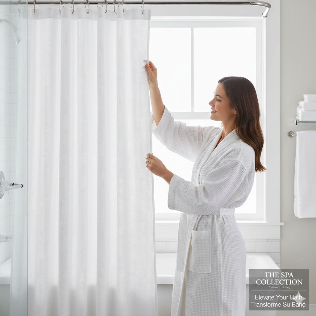 CORTINA PARA BAÑO COLOR BLANCO TEXTURIZADA 1 PANEL THE SPA COLLECTION 180X180CM
