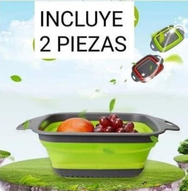 CANASTA COLADORA PLEGABLE DE SILICONA PARA COCINA, ESCURRIDOR DE FRUTAS Y VERDURAS 2 PIEZAS