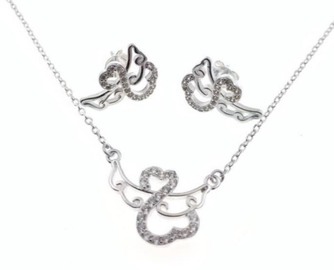 PSET2390 SET ANGEL CORAZON  CON ZIRCONIA BLANCO PLATA 9.25