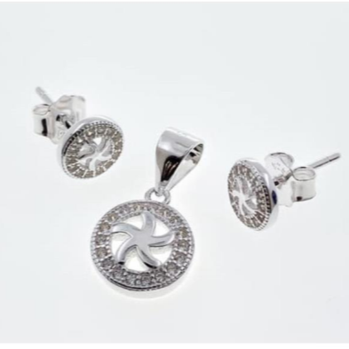 PSET2442 SET REDONDO ESTRELLA DE MAR  CON ZIRCONIA BLANCO PLATA 9.25