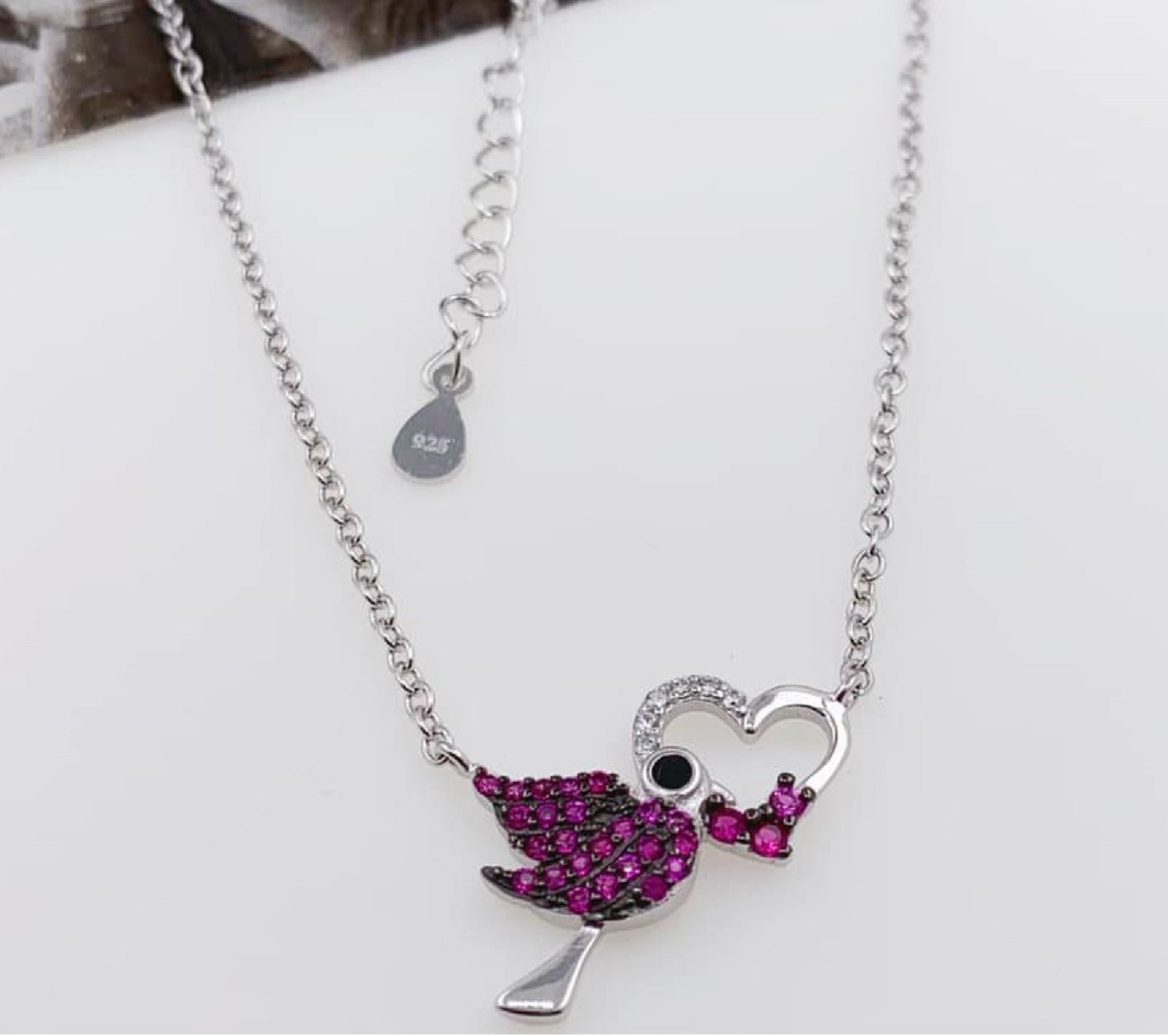 PDIJE1200  PAJARO Y CORAZON CON CADENA PLATA 925