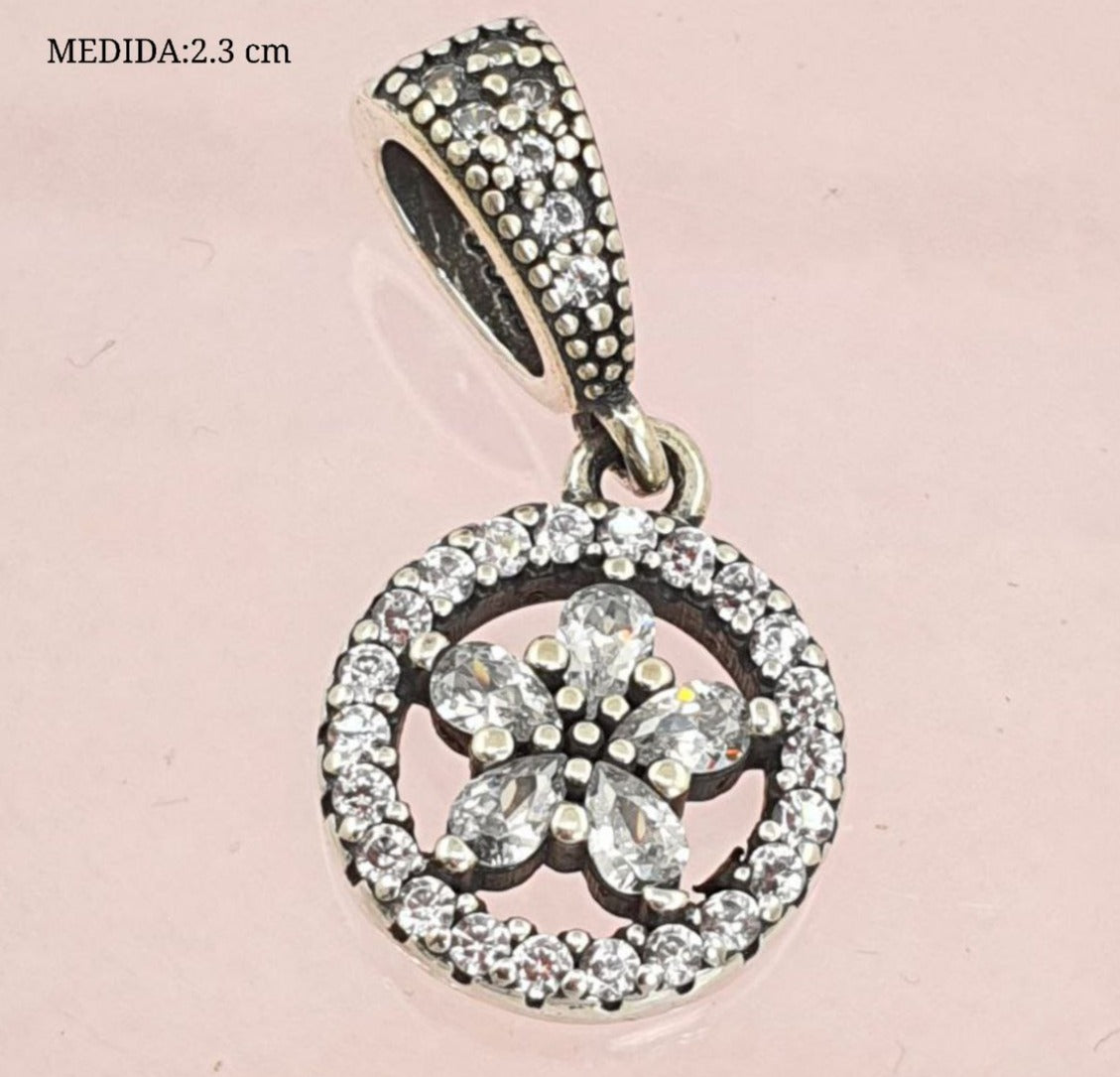 PCHARM2745  COLGANTE CIRCULAR CON FLOR EN MEDIO