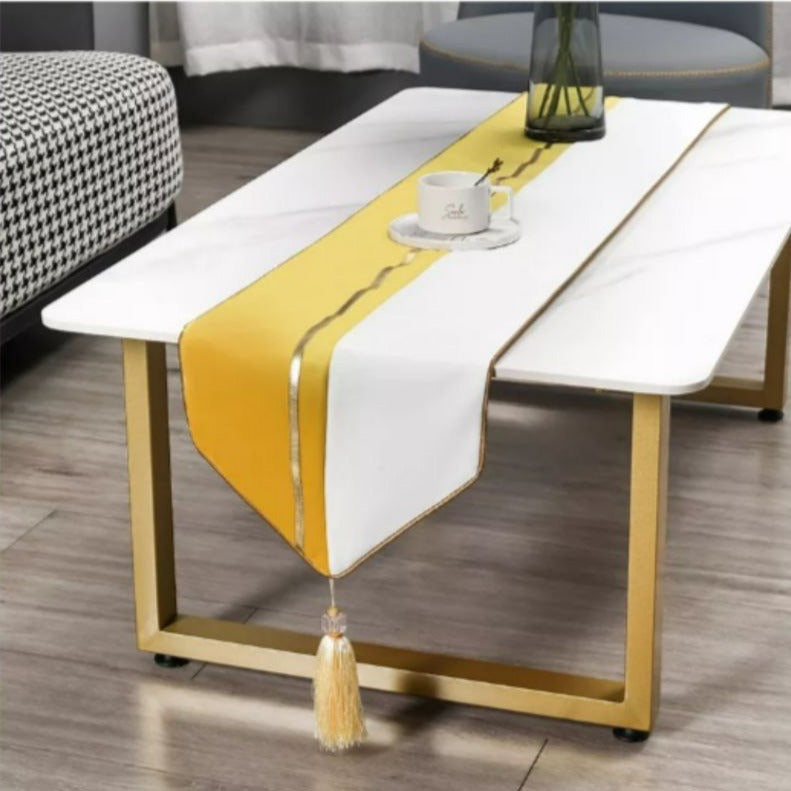 MANTEL CAMINO DE MESA  MEDIDA 32X240CM AMARILLO CON BLANCO