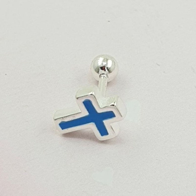 PIERCING EN FORMA DE CRUZ COLOR AZUL DE PLATA 9.25